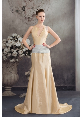 2013 Designer Column Sash Brush Train Prom Dress