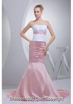 Appliques Beading Mermaid Court Train Strapless Prom Dress