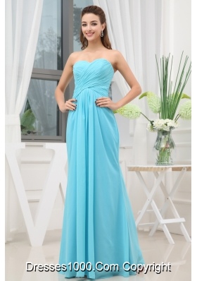 Aqua Blue Ruching Long Empire Prom Dress