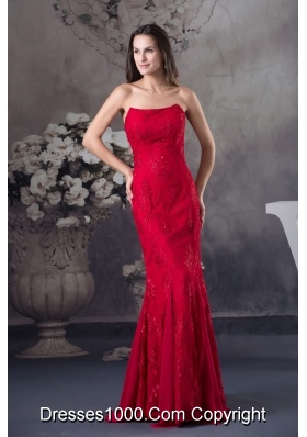 Cheap Appliques Mermaid Strapless long Red 2013 Prom Dress