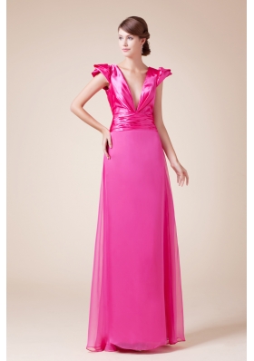 Exquisite V-neck Column / Sheath Long Prom Dress With Cap Sleeves