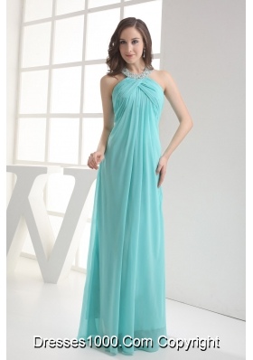 Halter Top Aqua Blue Empire Beading Prom Dress