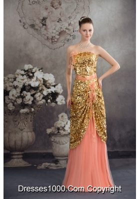 Hand Made Flowers Sequins Strapless Prom / Evening Dress