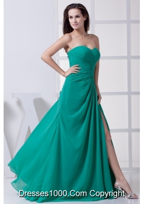 High Slit Sweetheart Ruching Column Prom Dress