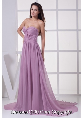 Lavender Sweetheart Ruching Court Train Prom Dress