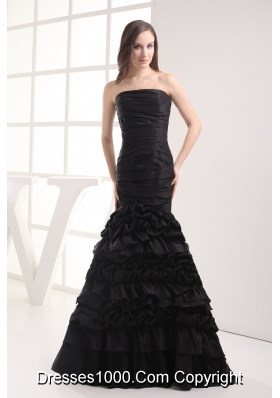 Mermaid Strapless Black Ruching Taffeta Prom Dress