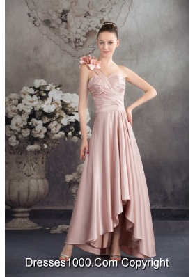 One Shoulder Hand Made Flowers High-low Prom Dress