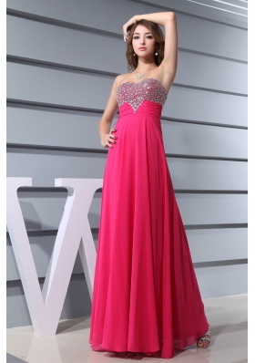 Sweetheart  long Hot Pink Beading Formal Evening Column Prom Dress