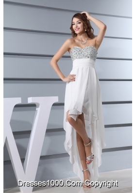 White Beading Sweetheart High-low Prom Dress