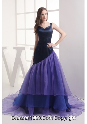 A-line Straps Purple Ruffled Layers Organza Prom Dress