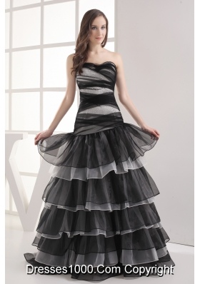 A-line Sweetheart Black Ruffled Layers Prom Dress