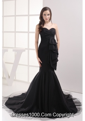 Black Mermaid Sweetheart Ruching Prom Dress