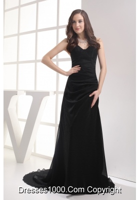 Black Sweetheart Brush Train Ruching A-line Prom Dress