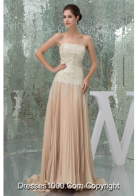 Champagne Strapless Sequins Empire Prom Dress With Brush Train