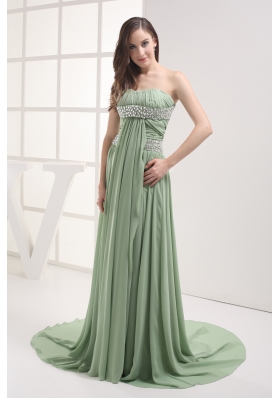 Empire Strapless Beading Chiffon Ruching Prom Dress