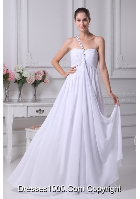 One Shoulder Beading Ruching Empire Long Prom Dress