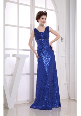 Royal Blue Sequin Square Ruching Prom Dress