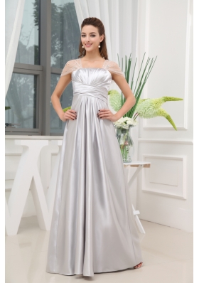 Ruching Beading A-line Grey Long Prom Dress