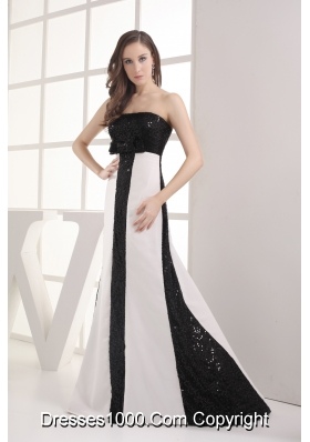 Sequin Black and White Column Strapless Prom Dress