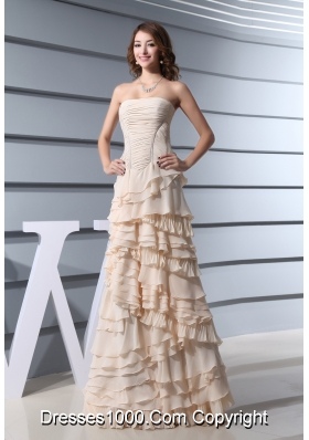 A-Line Strapless Ruffled Layers long 2013 Prom Dress in Champagne