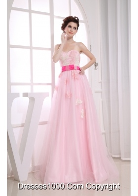 Baby Pink Sweetheart Appliques Organza Prom Dress