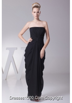 Black Column Strapless Ruching Prom Dress