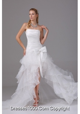 2013 Strapless Ruching and Ruffles High-low Prom Dress with Organza