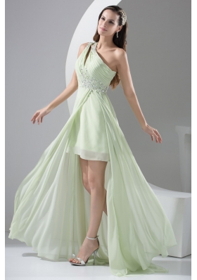 Beaded Single Shoulder High Low Prom Dresses in Apple Green