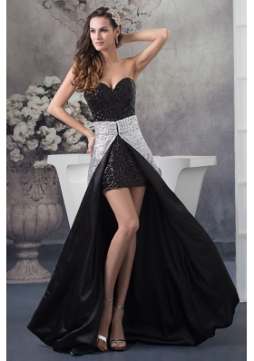 High-Low Sweetheart Sequin Watteau Train Prom Dress