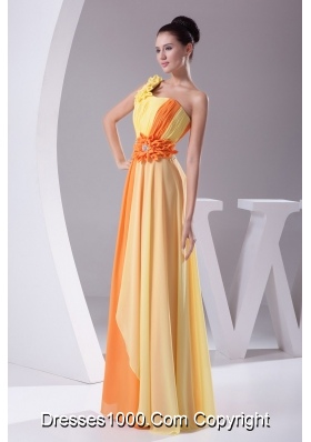 Beaded Ruched One Shoulder Yellow and Orange Prom Dress for Ladies