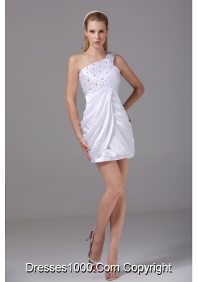 Short White Prom Dress for Ladies One Shoulder Beaded Ruched