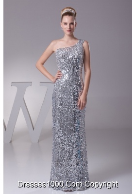 Silver Sheath Sequin Single Shoulder Prom Gowns For Beauties