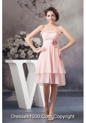 Flounced and Pleated Chiffon Prom Evening Dress with Flower