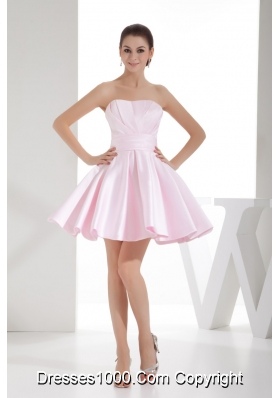 A-line Sweetheart Baby Pink Mini-length Prom Dress with Ruche