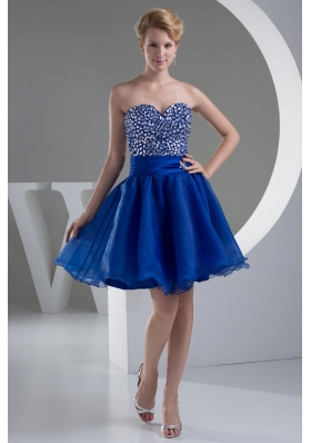 Sweetheart A-line Mini-length Royal Blue Prom Dress with Beaded Bodice