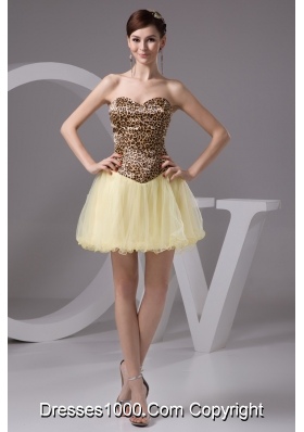 Beaded Mini Prom Dresses in Leopard Print and Light Yellow