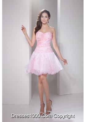 Sweetheart Princess Handle Flowers Mini-length Prom Dress in Baby Pink