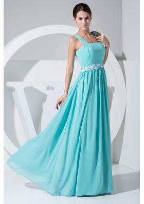 Mint Colored Chiffon Prom Dress with Beaded Waist