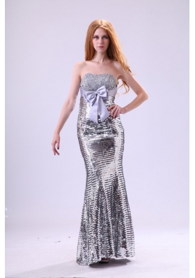 2014 Column Sweetheart Grey Beaded Prom Gown with Sequins