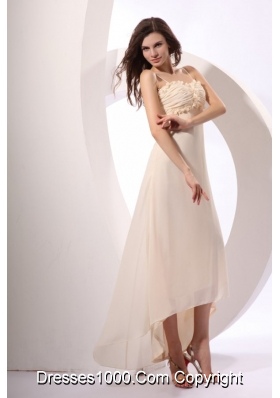 Champagne High-low Chiffon Prom Gown Dress with Hand Flowers