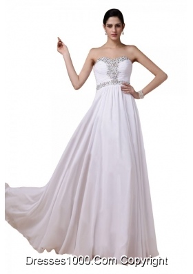 Popular White Chiffon Empire Beaded Sweetheart Prom Dresses