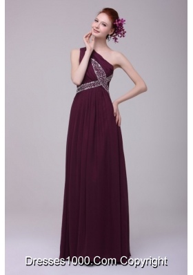 Affordable Chiffon Beaded One Shoulder Prom Dresses with Ruche