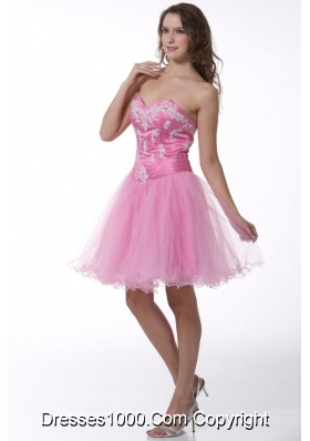 Princess Sweetheart Baby Pink Appliques Knee-length Prom Cocktail Dress