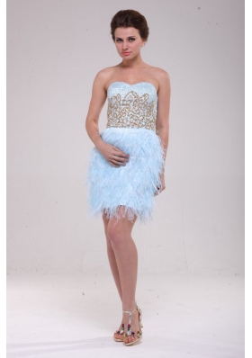 Unique Appliques Feather Light Blue Mini Length Prom Gowns