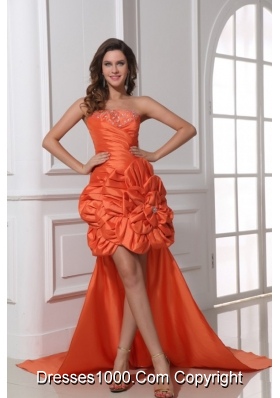 High Low Beaded and Ruched Rolling Flowers Prom Evening Dress