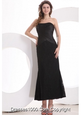 Black Ankle-length Column Lace and Taffeta Prom Dress for Girls