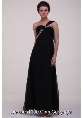 Black One Shoulder Empire Beading Chiffon Prom Holiday Dresses