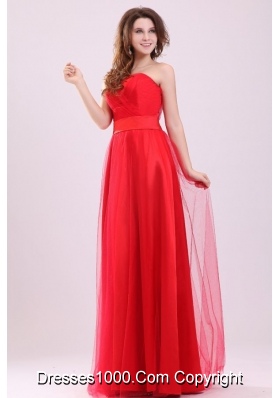 Cute Empire Sweetheart Red Ruching Full-length Tulle Prom Gown Dress