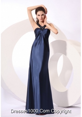 Cheap Beaded Decorated Column Taffeta Prom Dress in Navy Blue