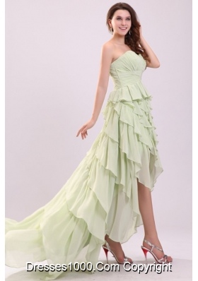 Light Green High Low Ruffled and Ruched Prom Mother Dresses